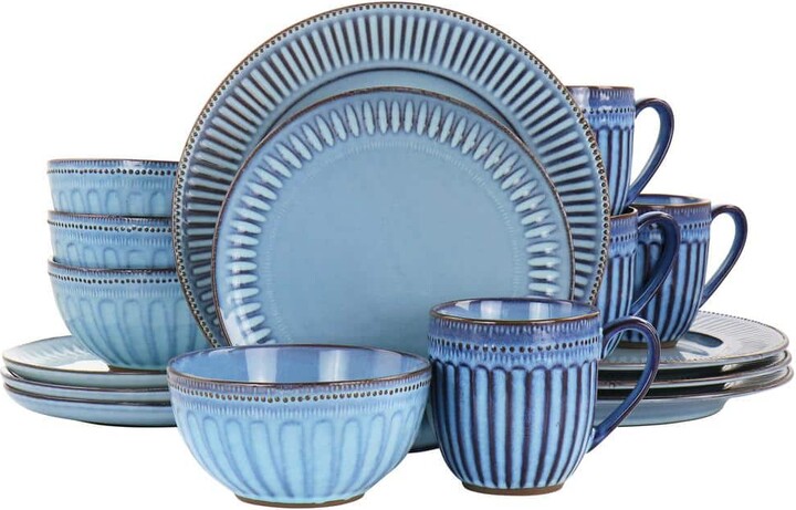 Gibson Elite Mendocino 16-Piece Blue Stoneware Dinnerware Set