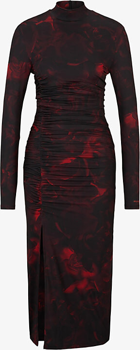 Womens Open Miscellaneous Abstract-Print Slim-Fit Midi Dress Xl