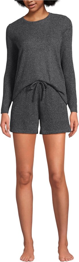 Lands' End Women's Cozy Brushed Rib 2 Piece Pajama Set - Long Sleeve Top and Shorts