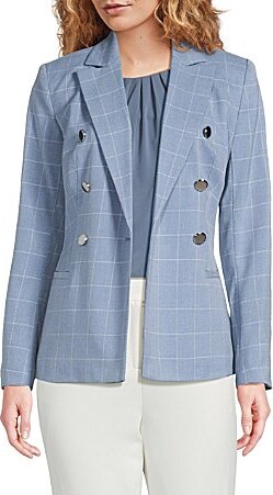 Calvin Klein Windowpane Twill Peak Lapel Long Sleeve Double Breasted Jacket