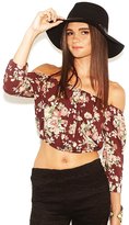 Thumbnail for your product : West Coast Wardrobe Mon Cherie Off the Shoulder L/S Button Up Floral Crop Top in Wine
