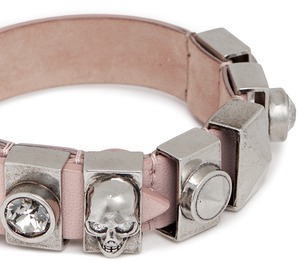 Alexander McQueen Skull and crystal metal loop leather bracelet