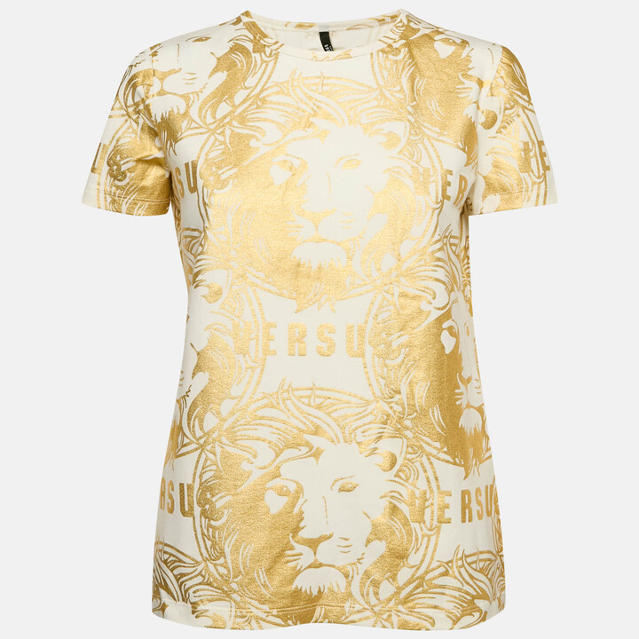 Versus Versace White Gold Print Cotton Crew Neck T-Shirt XL