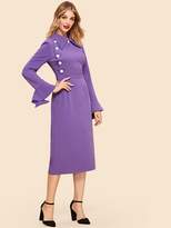 Thumbnail for your product : Shein Bell Sleeve Solid Collar Dress