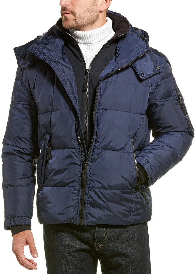 S13 Mens Matte Downhill Down Coat with Removable Faux Fur Hood