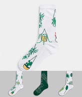Thumbnail for your product : ASOS DESIGN 3 pack ankle socks with plant design