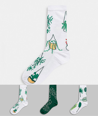 ASOS DESIGN 3 pack ankle socks with plant design