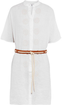 Iris and Ink Belted Embroidered Linen Mini Dress
