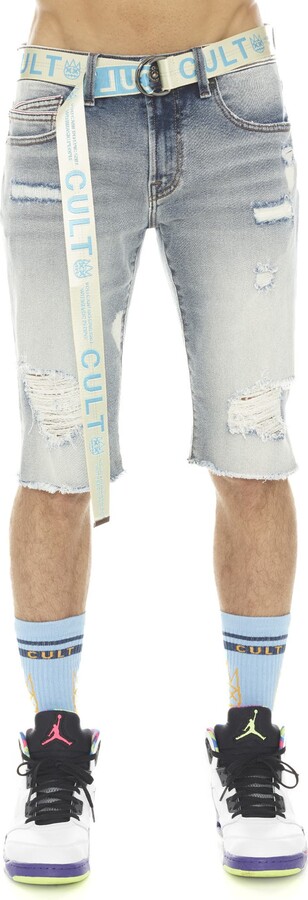 Cult of Individuality Rocker Belted Slim Fit Stretch Denim Shorts