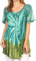 Thumbnail for your product : Sakkas 17781 - Mira Tie Dye Two Tone Sheer Cap Sleeve Relaxed Fit Embellished Tunic Top - 2-Purple - OS