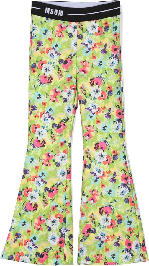 Msgm Kids Floral Logo-Waistband Flared Leggings