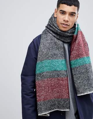 ASOS DESIGN blanket scarf in color block herringbone design