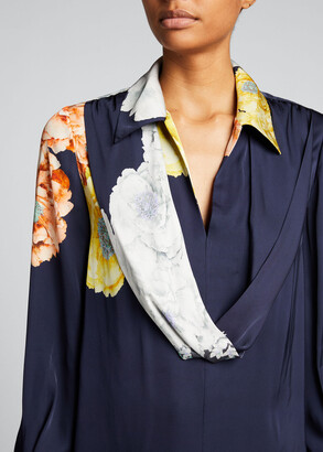 Jason Wu Collection Collared Bouquet Floral-Print Satin Blouse