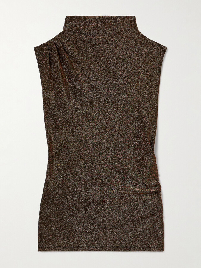Veronica Beard Mylie Ruched Metallic Knitted Tank - Gold