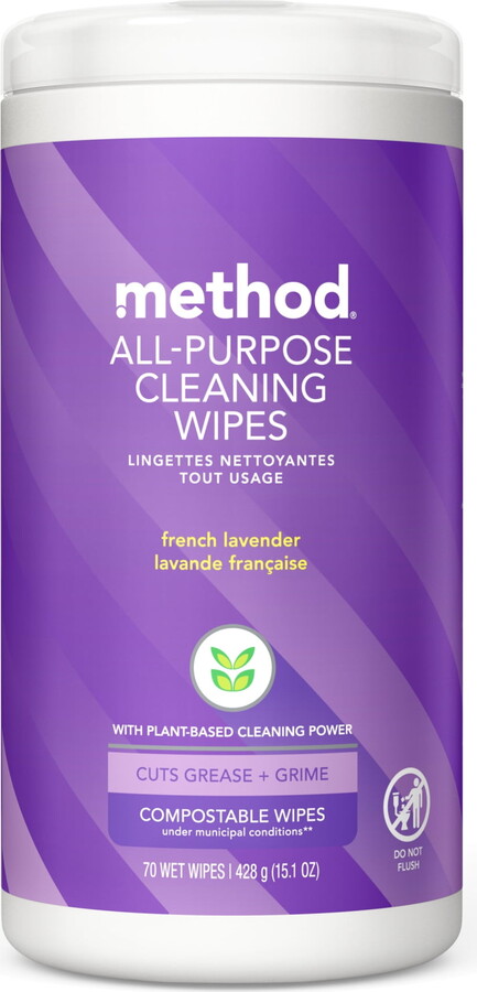 Method Products All-Purpose Cleaning Wipes, French Lavender, 70 Count