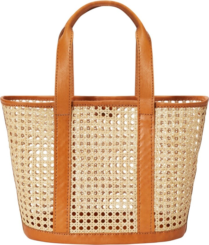 Handmade Woven Cane and Leather Tote
