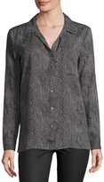 Thumbnail for your product : Three Dots Button-Up Snakeskin-Print Blouse, Black