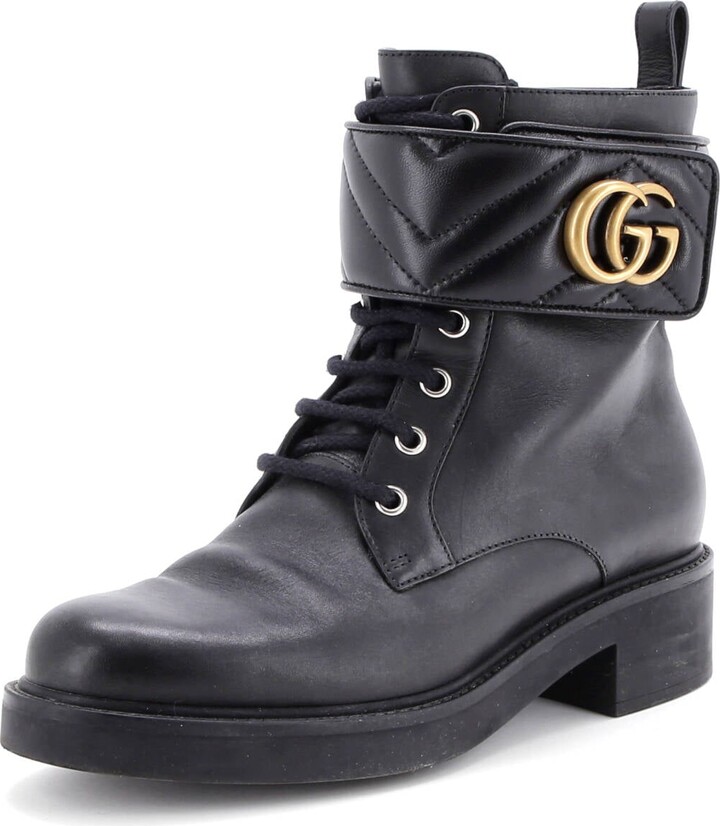 Gucci Women's GG Marmont Lace Up Ankle Boots Leather