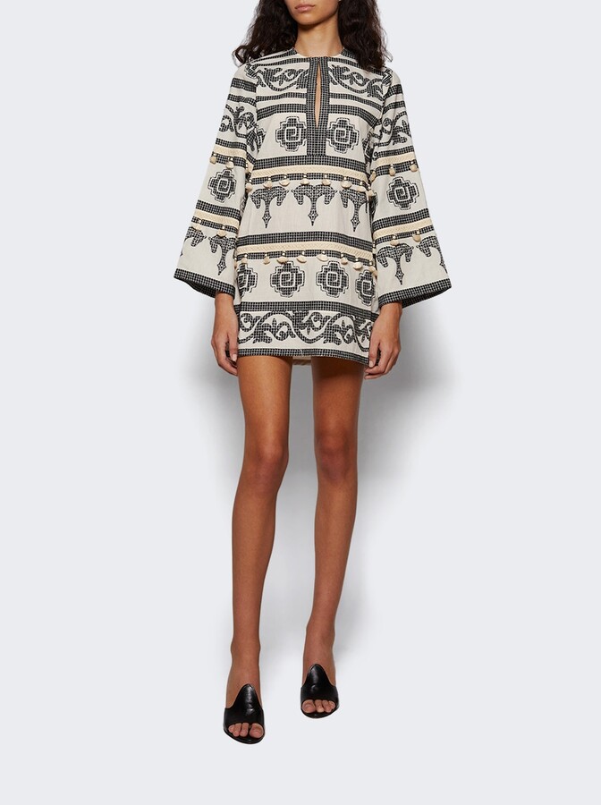 Johanna Ortiz Quetzalcalt Temple Mini Dress Ecru And Black