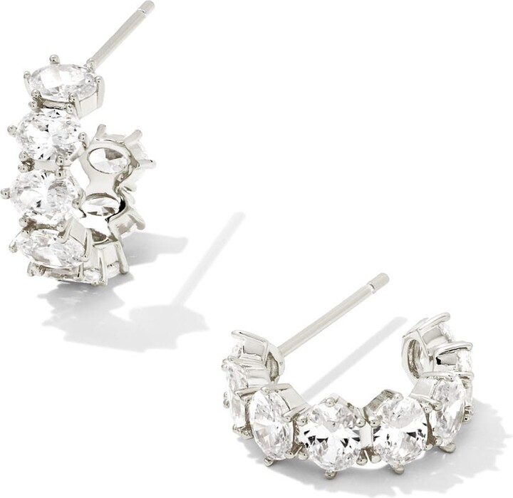 Kendra Scott Cailin Silver Huggie Earrings in White CZ | Crystal/Metal Rhodium
