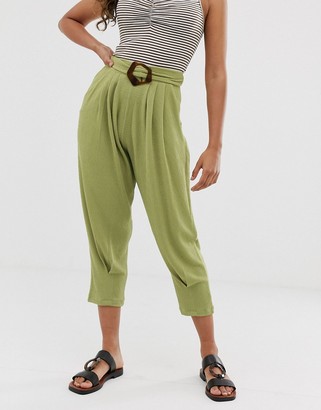ASOS DESIGN Petite textured balloon trouser with buckle