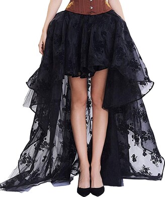 JIXUAN Female Tulle Skirt Sexy Thin Lace Embroidered Mesh Skirt Short at Front  Long at Back Irregular Performance Skirt Casual Personalized Skirt Black -  ShopStyle