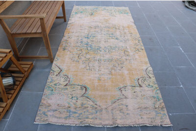 Bungalow Rose Vintage Handmade Turkish Oushak Rug in Faded Orange for Bedroom Decor - Antique Oriental Style