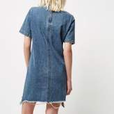 Thumbnail for your product : River Island Womens Petite blue wash frayed denim T-shirt dress