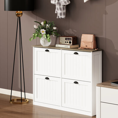 Ebern Designs Modern Shoe Storage - 4 Drawers & Adjustable Shelf White Entryway Cabinet With Space Saver