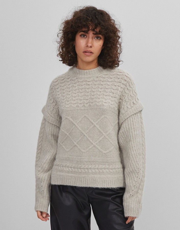Bershka pattern knit sweater in beige - ShopStyle