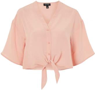 Topshop Tie Front Cropped Blouse