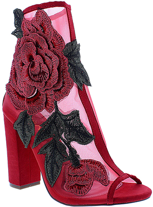 Red Floral Peep-Toe Bootie