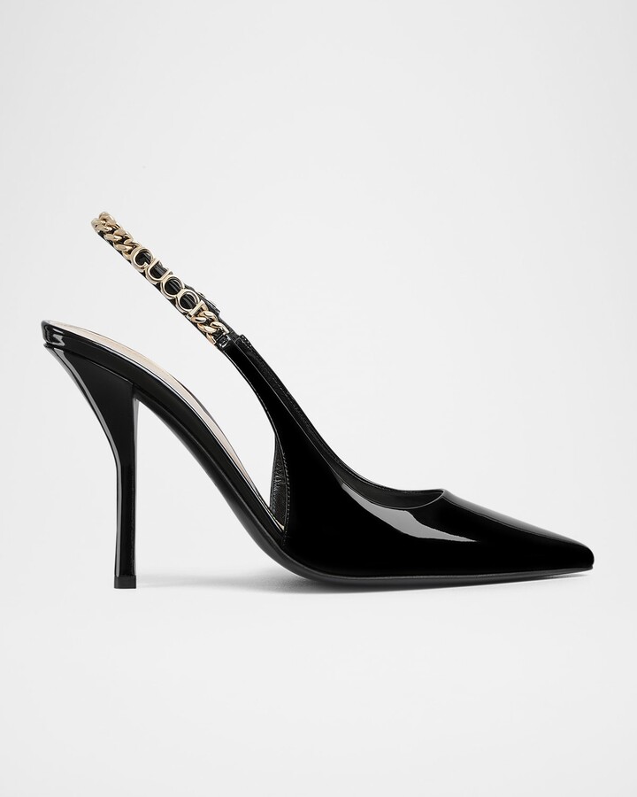Gucci Signoria Patent Chain Slingback Pumps