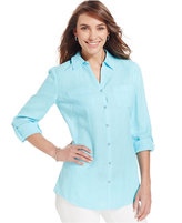 Thumbnail for your product : JM Collection Roll-Tab-Sleeve Linen Shirt
