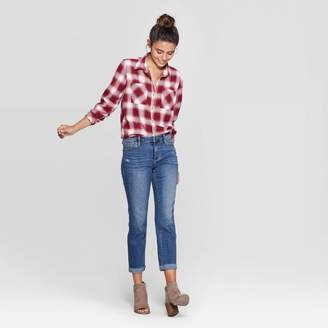 Universal Thread Women's Plaid Long Sleeve Cotton Flannel Shirt - Universal ThreadTM Burgundy