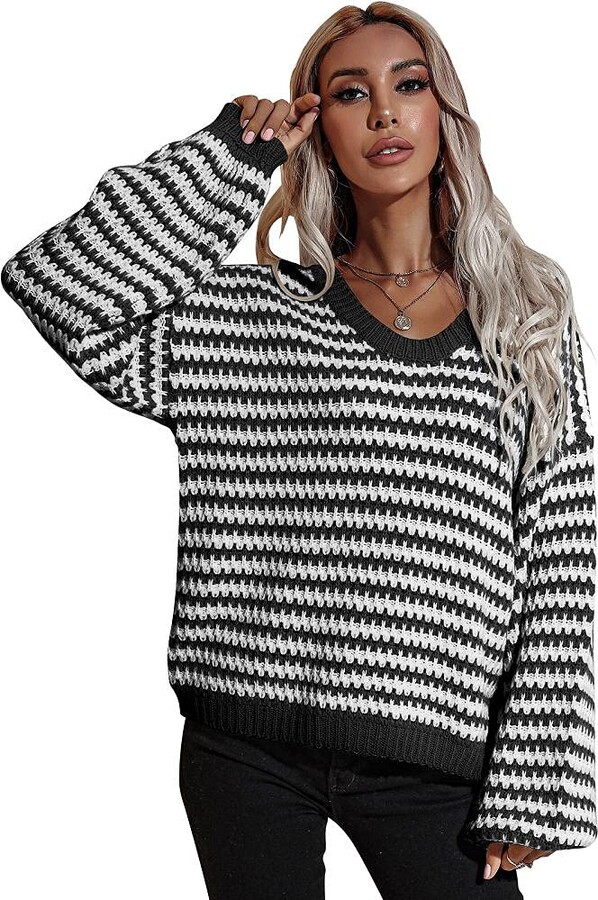 Oversized Sweater Black And Grey Striped Sweater Women's