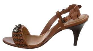 Lanvin Embellished Leather Sandals Cognac Embellished Leather Sandals