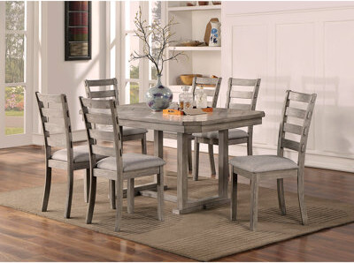 Rosalind Wheeler Dining Table 6x Side Chairs 7pcs Dining Set Grey Finish Dining Room Furniture Fabric Seat Rustic Style