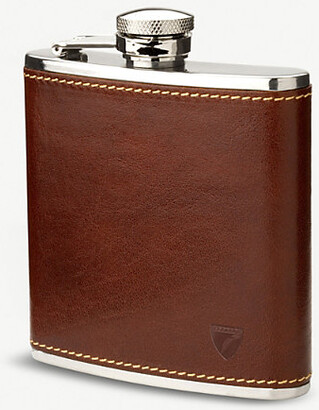 Aspinal of London Cognac Classic Stainless-steel and Leather hip Flask