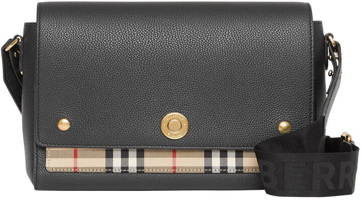 medium note check & leather crossbody bag