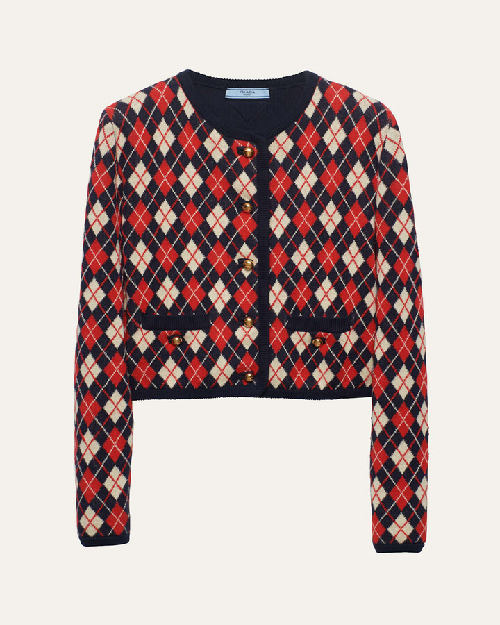 Prada Cotton Jacquard Argyle Knit Sweater