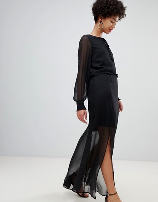 Vero Moda chiffon sheer maxi dress with cuff detail in black