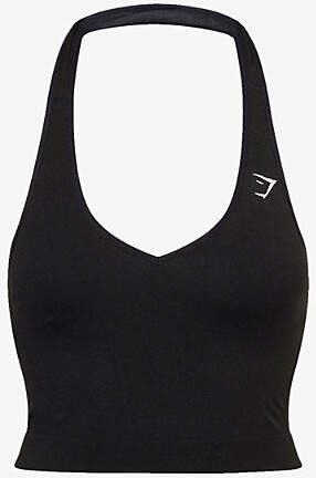 Gymshark Womens Black Vital Seamless Halter Neck Jersey Tank Top L