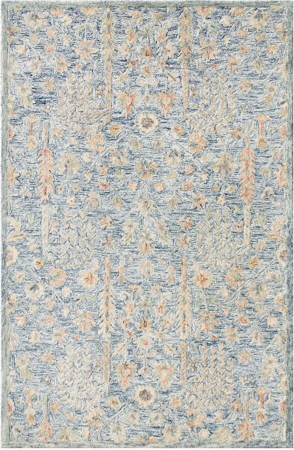 LR Home Blue/Ivory/Taupe 2 ft. x 3 ft. Traditional Abstract Floral Wool Hand Tufted Area Rug