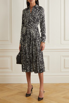 Thumbnail for your product : Michael Kors Collection Belted Printed Silk Crepe De Chine Midi Shirt Dress - Black