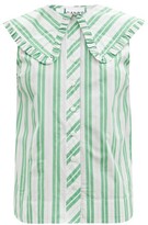 Thumbnail for your product : Ganni Ruffled-collar Sleeveless Cotton-poplin Shirt - Green White