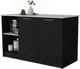 Mercury Kitchen Island With Spacious Countertop, Double Door Cabinets, And 2 Open Storage Shelves