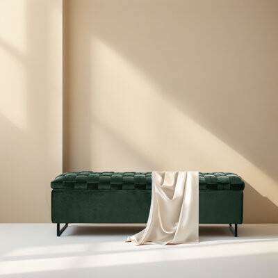 Green Woven Pattern Storage Bench with Metal Legs
