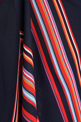 Tory Burch Brynn Asymmetric Striped Crepe Midi Skirt