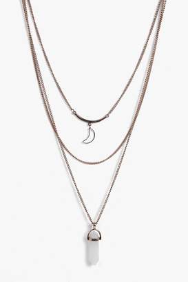 boohoo Crystal Moon Layered Necklace